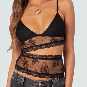 Edikted Sheer Black Floral Bodysuit